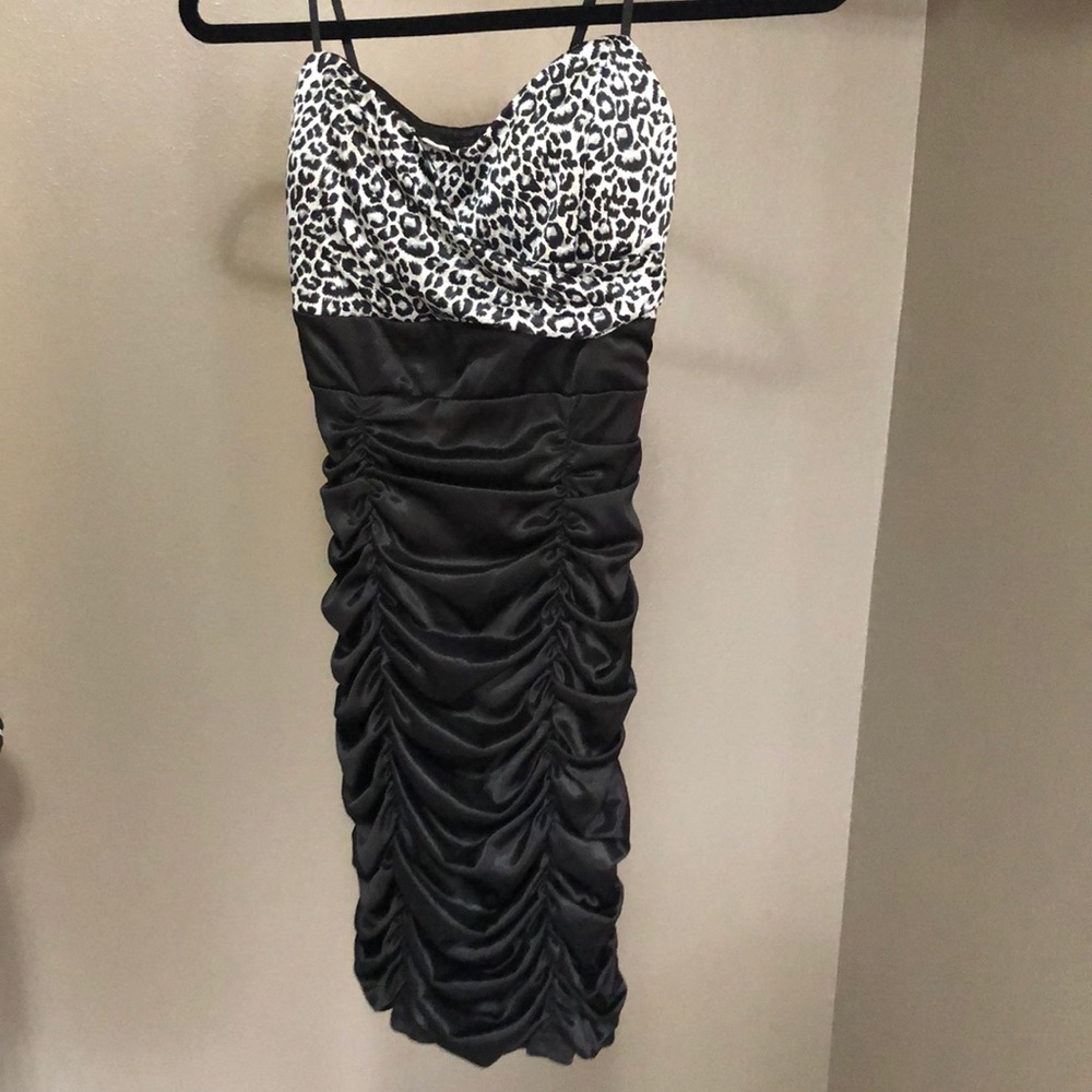 Stretchy, Silk, Black and Grey Cheetah Print Dress